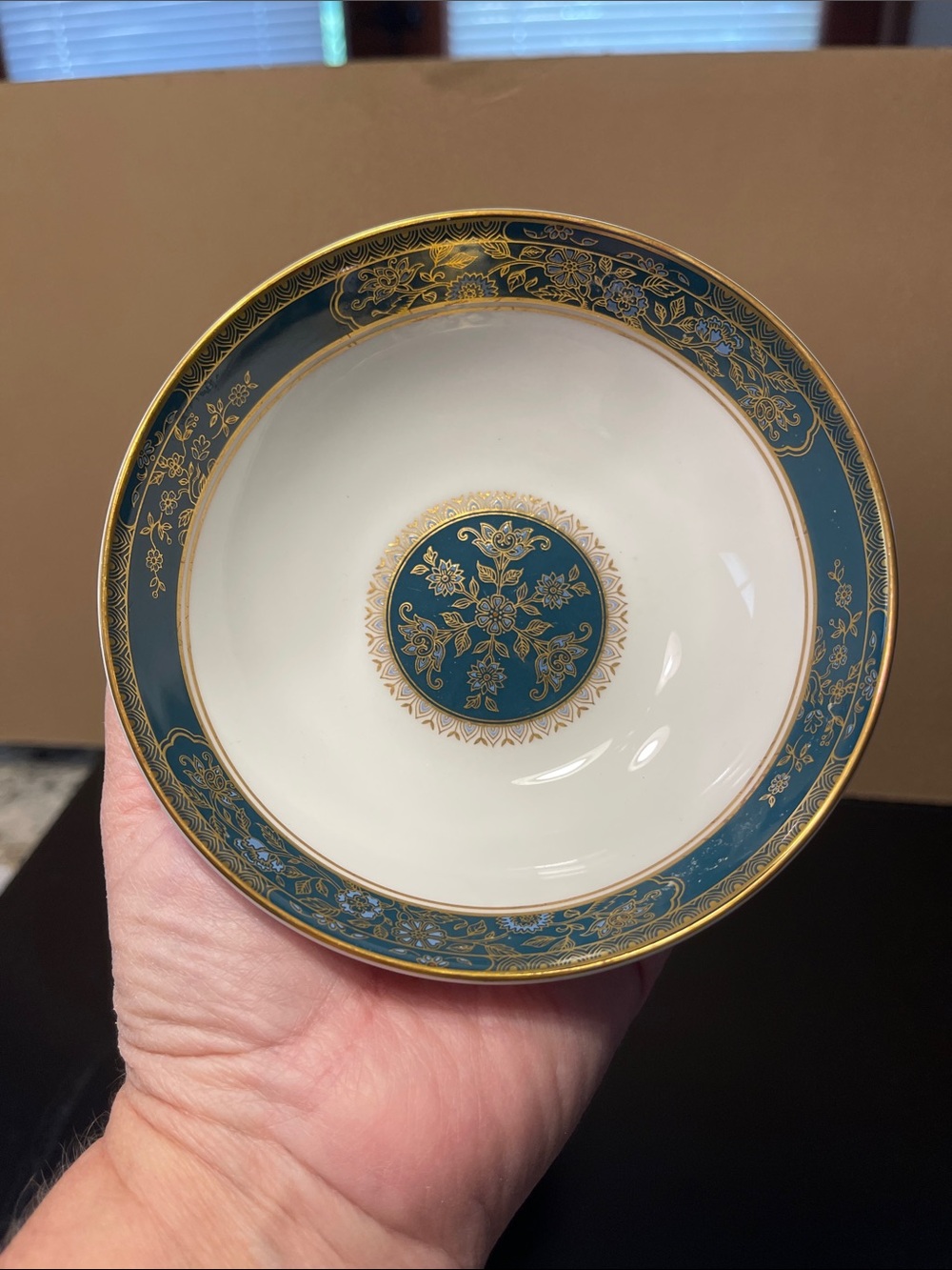 Royal Doulton Teal and Gold Porcelain Dessert Bowl